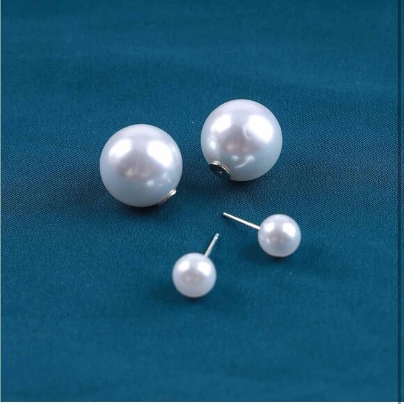 Double Sided Pearl Post Stud Earrings - Picture 2 of 5